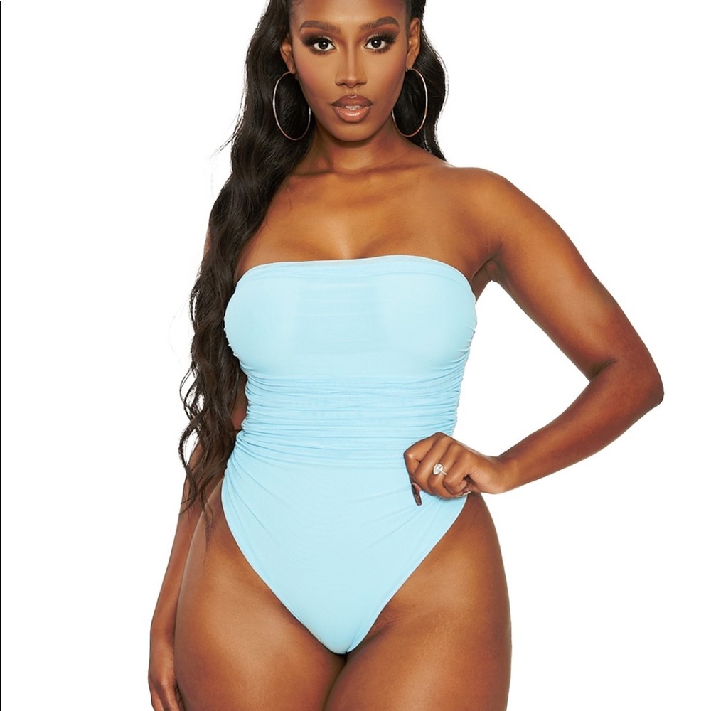 Naked wardrobe Mesh Ruched Tube Bodysuit in blue